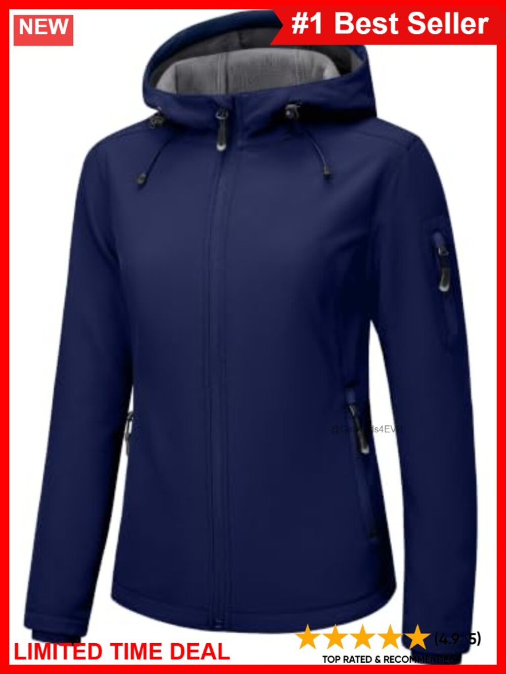 Softshell Jacket Fleece Lined Water-Resistant Hooded Coat